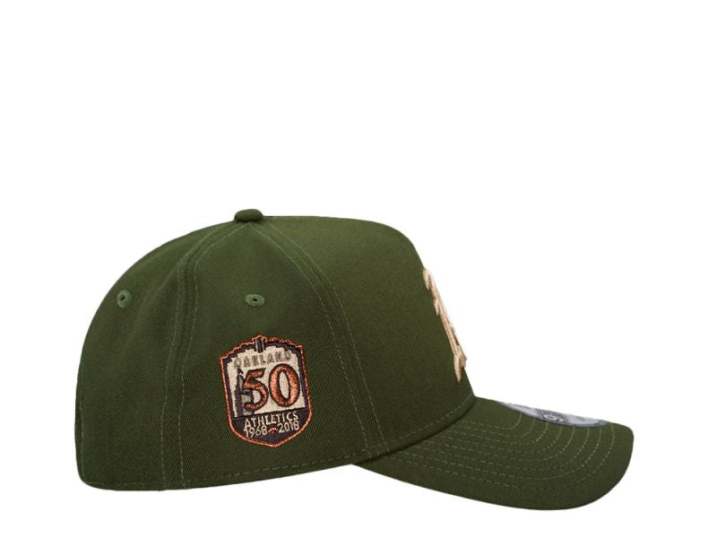 Oakland Athletic's Verde Oliva 9FORTY A-Frame Snapback