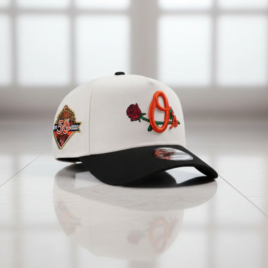 Baltimore Orioles 50th Anniversary Rose Chrome 9FORTY A-Frame Snapback