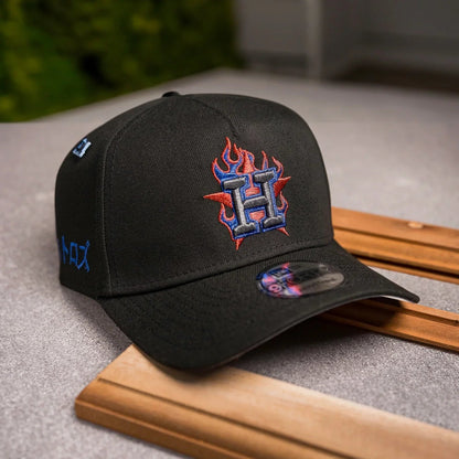 FAM Exclusive — Houston Astros Flame Logo Black 9FORTY A-Frame Snapback
