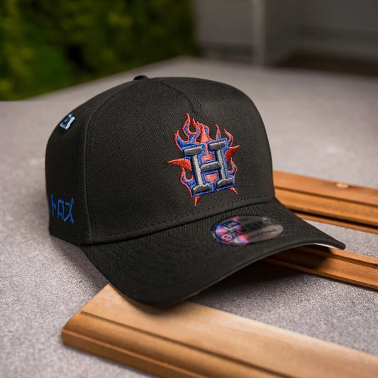 FAM Exclusive — Houston Astros Flame Logo Black 9FORTY A-Frame Snapback