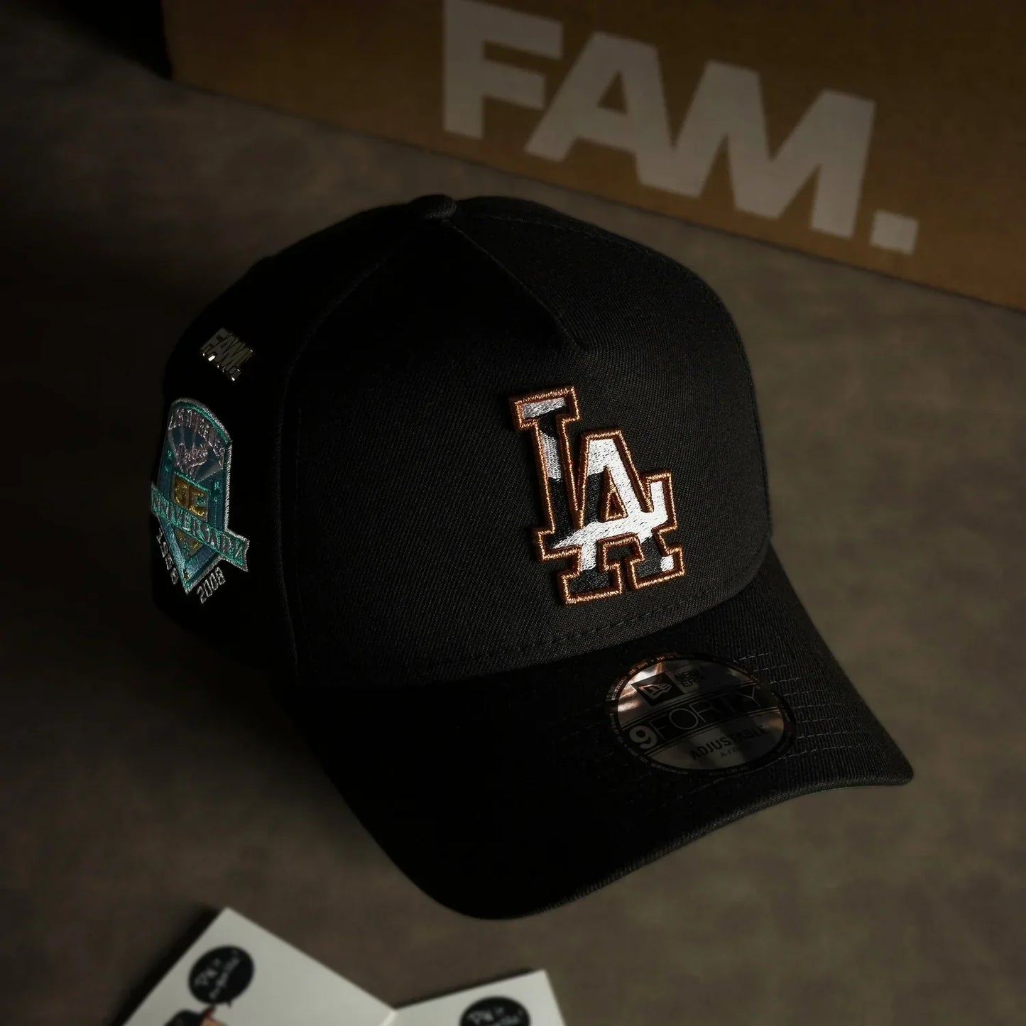 FAM Exclusive — Los Angeles Dodgers MLB Cow Printed Logo Black 9FORTY A-Frame Snapback