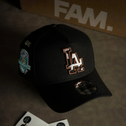 FAM Exclusive — Los Angeles Dodgers MLB Cow Printed Logo Black 9FORTY A-Frame Snapback