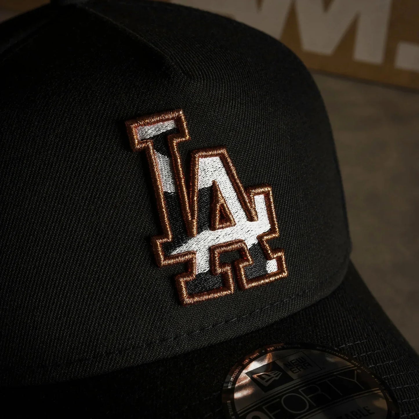 FAM Exclusive — Los Angeles Dodgers MLB Cow Printed Logo Black 9FORTY A-Frame Snapback