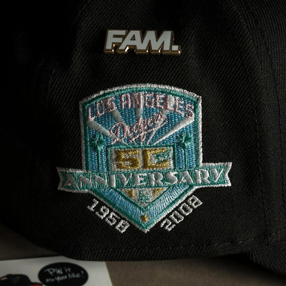 FAM Exclusive — Los Angeles Dodgers MLB Cow Printed Logo Black 9FORTY A-Frame Snapback