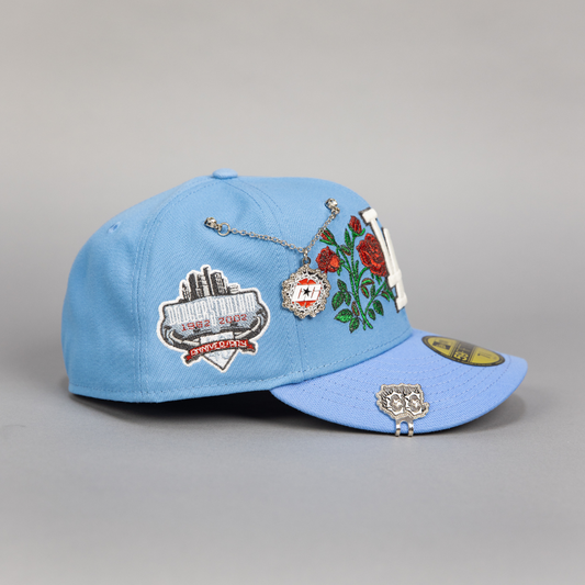 Los Angeles Dodgers Icy Blue Blooming Roses + 40th Anniversary Side Patch 59FIFTY Fitted