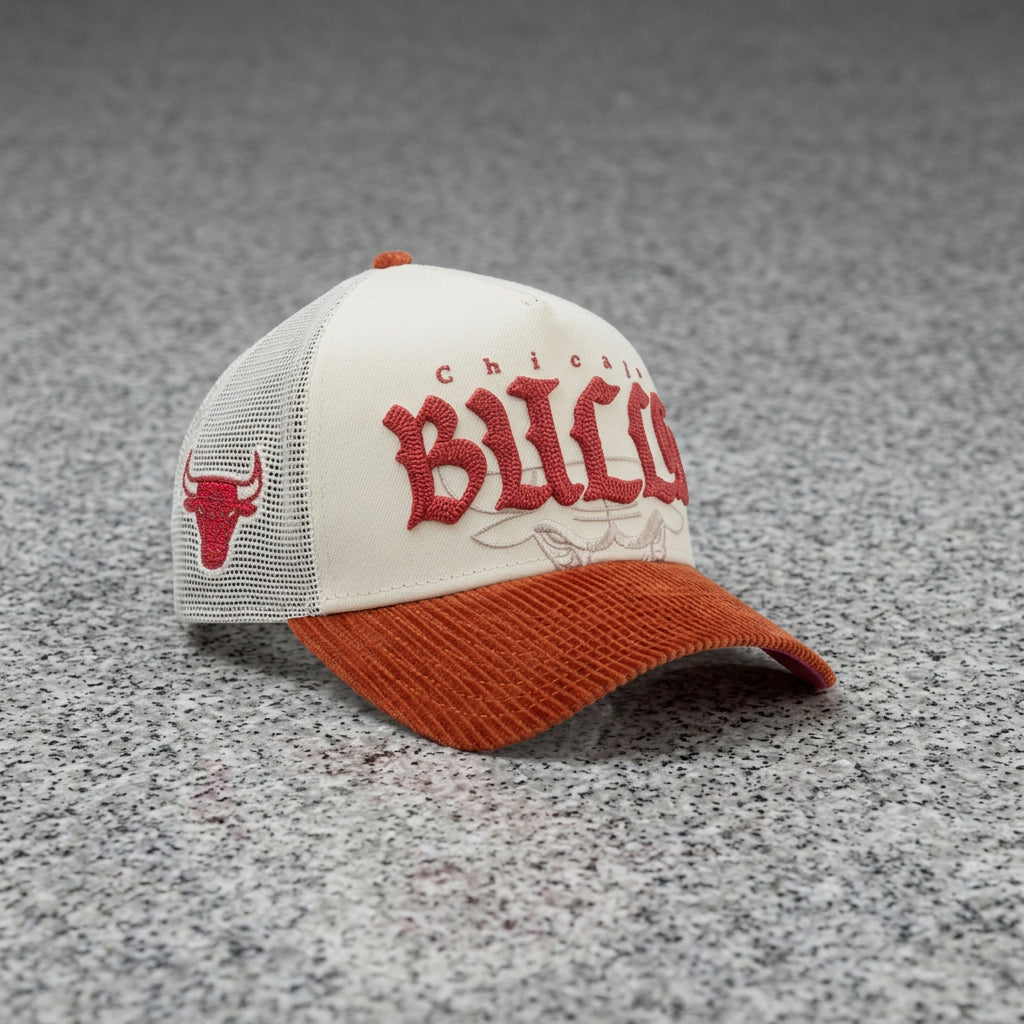 Chicago Bulls Old English 9FORTY A-Frame Trucker Snapback