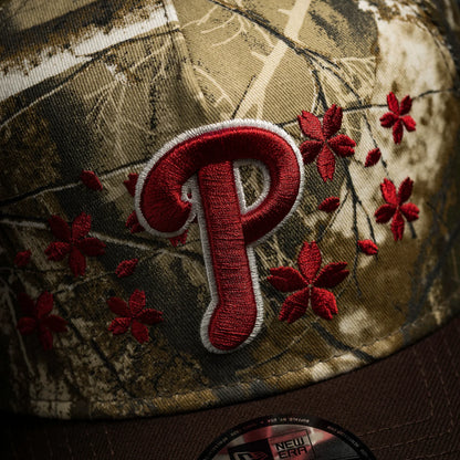 FAM Exclusive — Philadelphia Phillies Tree Edge Burned Wood Two Tone 9FORTY A-Frame Snapback