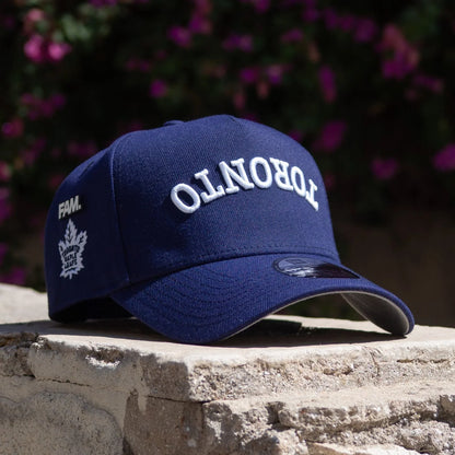 FAM Exclusive — Toronto Maple Leafs Upside Down Script Navy 9FORTY A-Frame Snapback