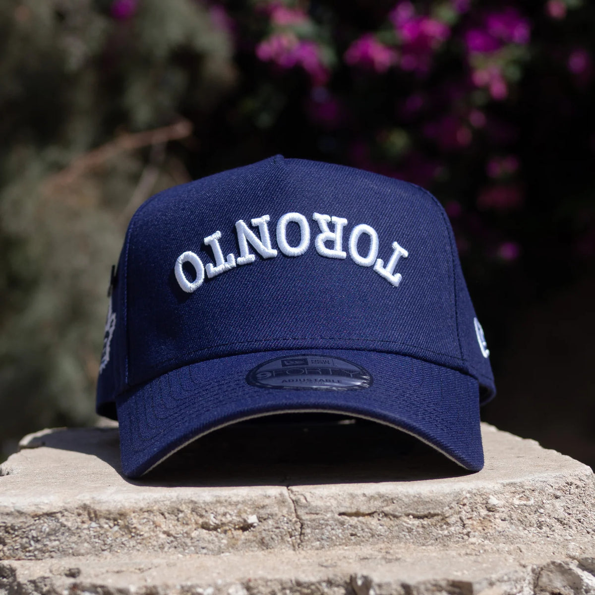 FAM Exclusive — Toronto Maple Leafs Upside Down Script Navy 9FORTY A-Frame Snapback