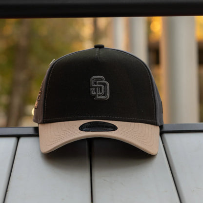 FAM Exclusive — San Diego Padres Graphite Two Tone Leather Tan 9FORTY A-Frame Snapback