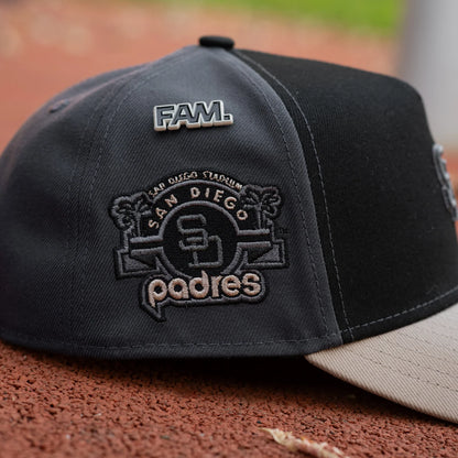 FAM Exclusive — San Diego Padres Graphite Two Tone Leather Tan 9FORTY A-Frame Snapback